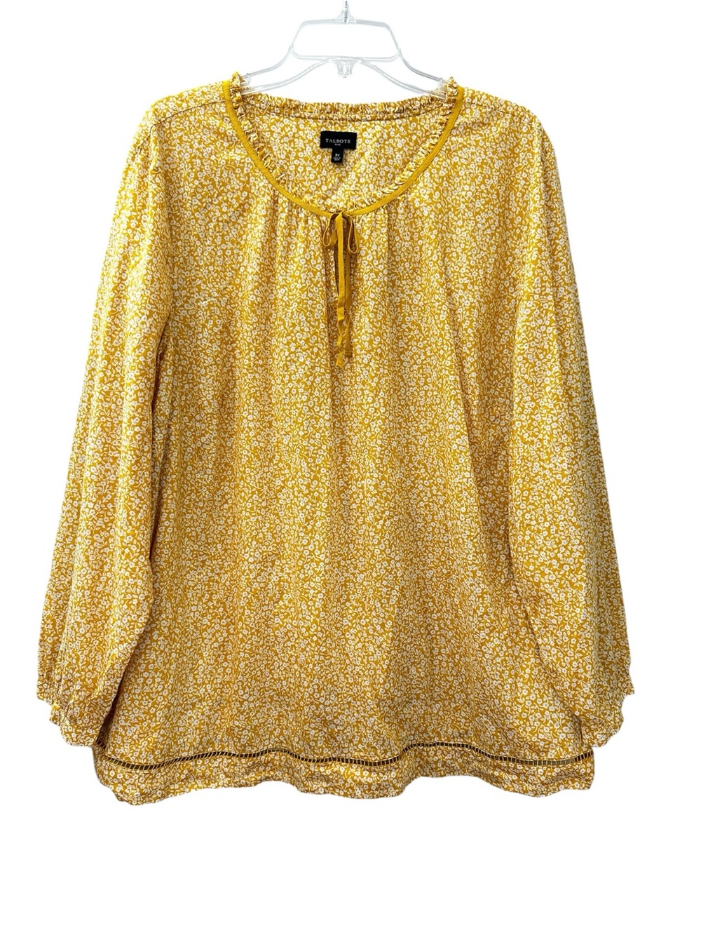 Talbots Top Yellow White Floral Print 100% Cotton Long Sleeves Women’s Size 3X